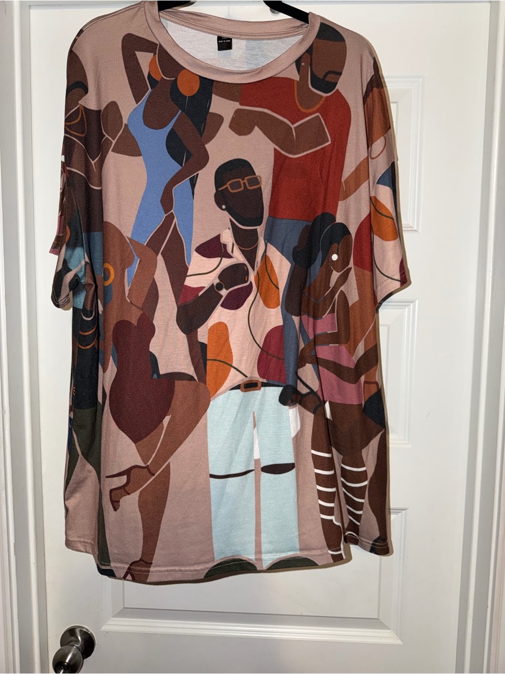 SHEIN Multicolor Abstract Figurative Tunic - Brown, Blue, Rust, Black